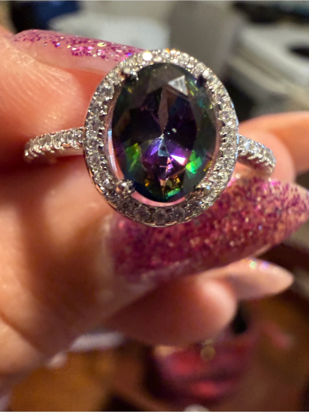 Mystic Topaz Halo Ring in Multicolor - Women Jewelry